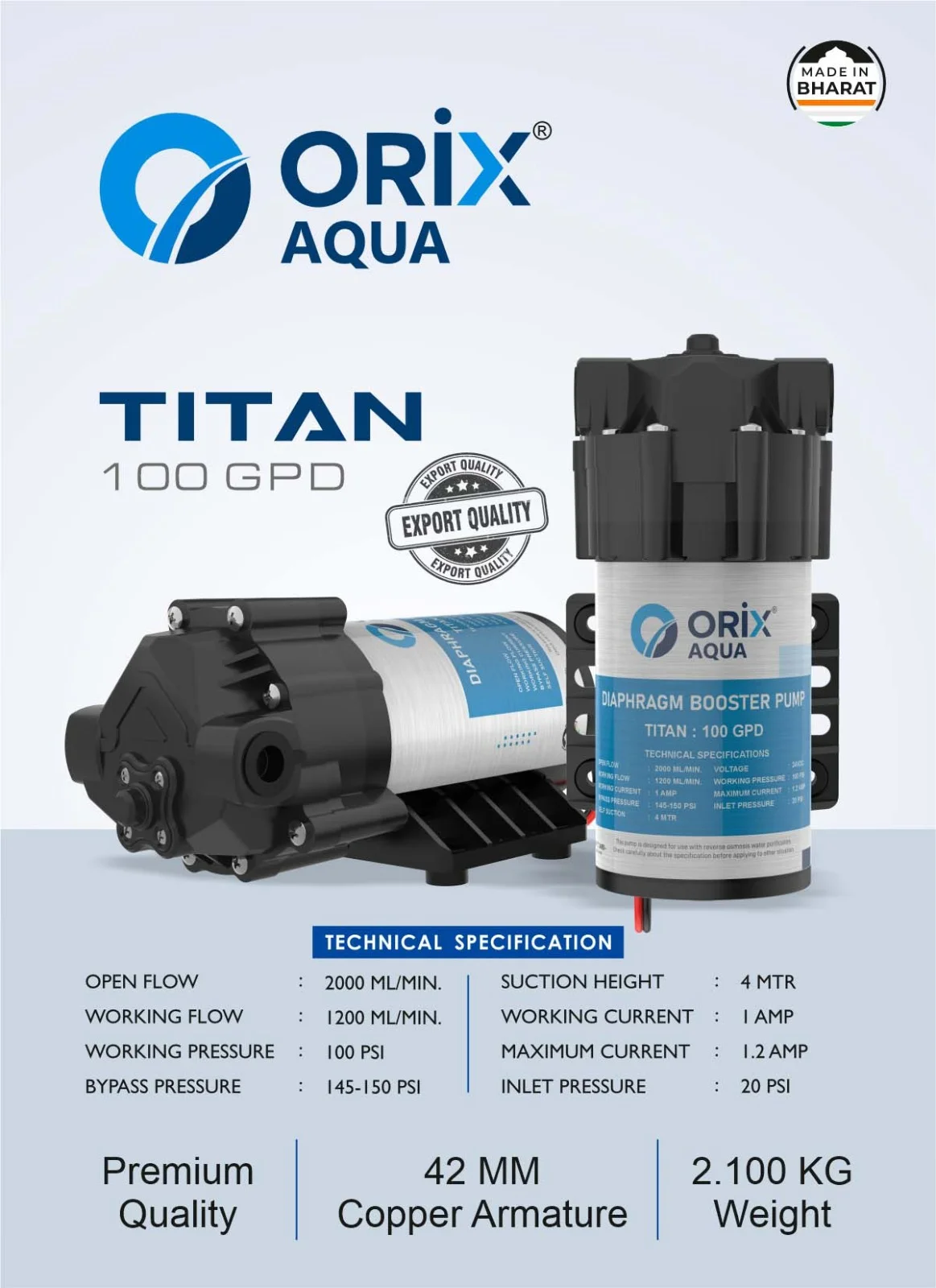 ORIX Aqua Titan Series 100 GPD Booster Pump — Royal Aqua Thalassery Kannur